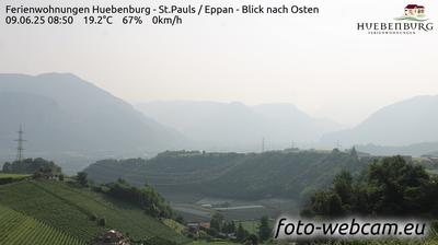 Preview delle webcam di Appiano sulla Strada del Vino: Ferienwohnungen Huebenburg - St.Pauls - Eppan - Blick nach Osten
