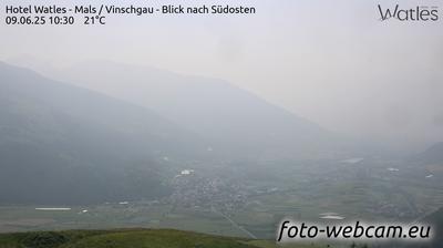 Preview delle webcam di Pramaggiore: Hotel Watles - Mals - Vinschgau - Blick nach Südosten